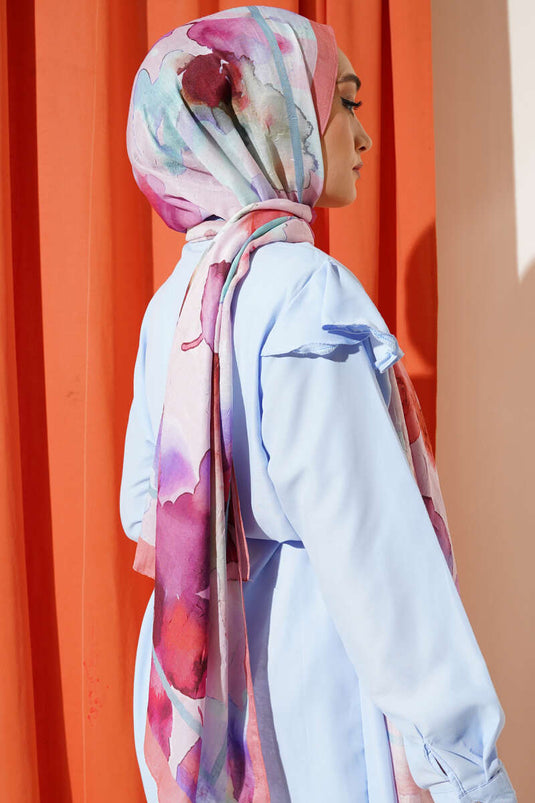 Bambusschal mit Blumenmuster, Lachs