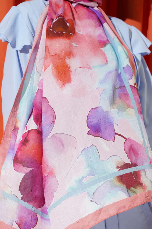 شال من الخيزران بنقوش زهرية - لون السلمون