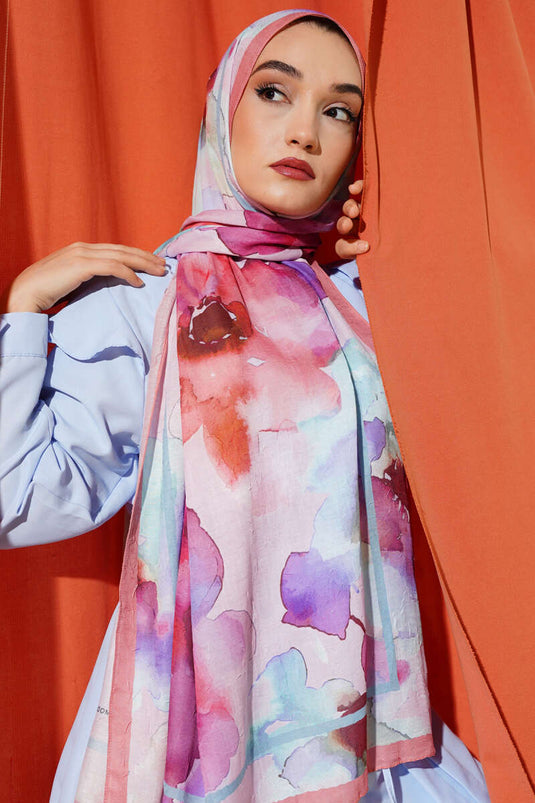 Bambusschal mit Blumenmuster, Lachs