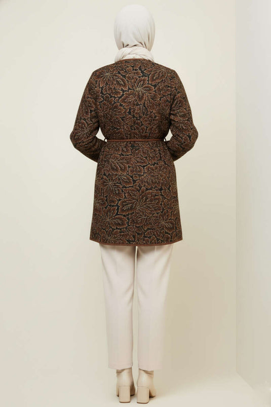 Jasje met bloemenprint en zakken, koffiekleurig