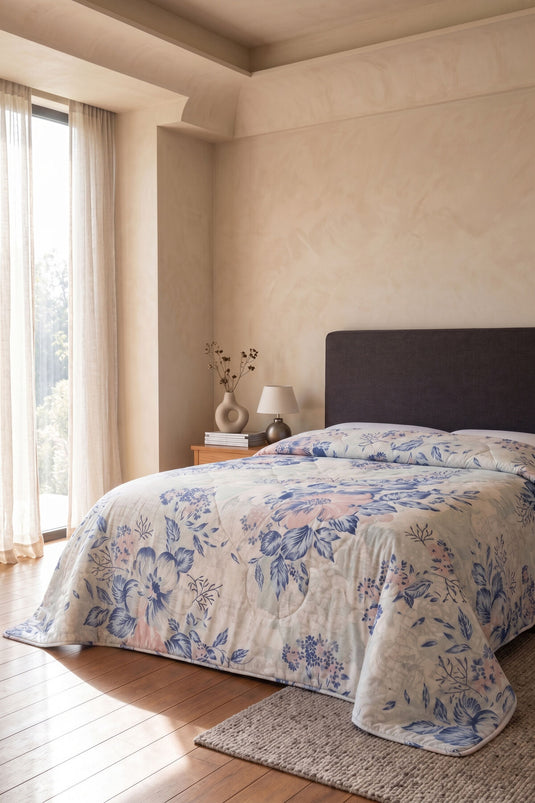 Floral Pattern Double Bedspread Gray