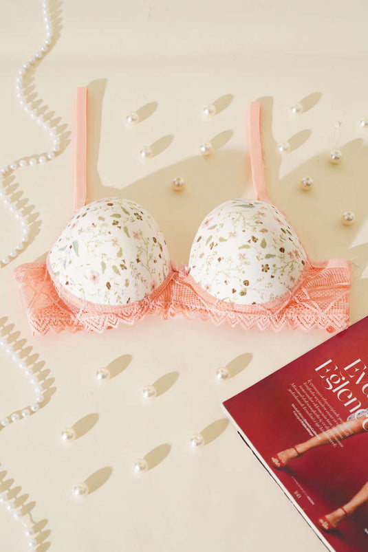 Çiçek Desenli Dantelli Destekli Sütyen Somon