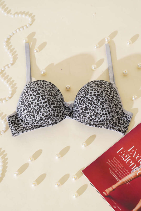 Soutien-gorge rembourré à motif floral gris