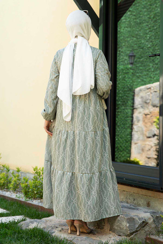 Robe Hijab à Motifs Floraux Vert