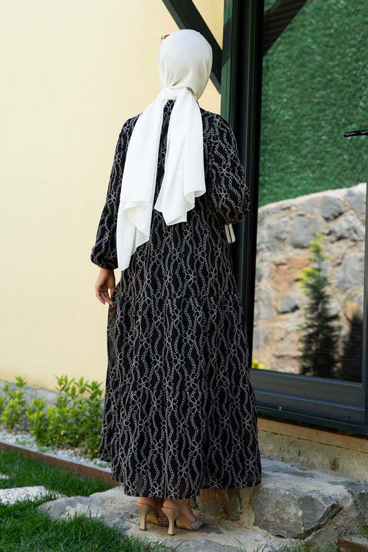 Robe Hijab à Motifs Floraux Noir