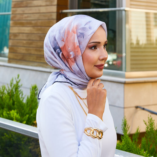 Floral Patterned Scarf Gray