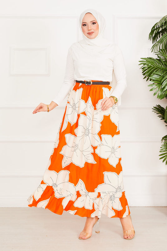 Floral Patterned Skirt Orange