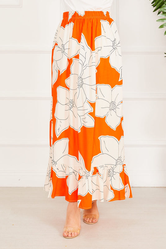 Floral Patterned Skirt Orange
