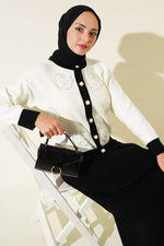 Ensemble deux pièces en tricot à jupe à motifs floraux noir