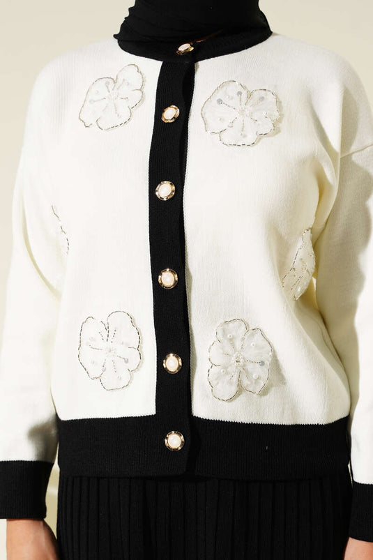 Floral Patterned Skirted Knitwear Two Piece Set Black