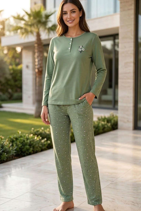 Ensemble De Pyjama Femme À Motif Floral En Vert Menthe