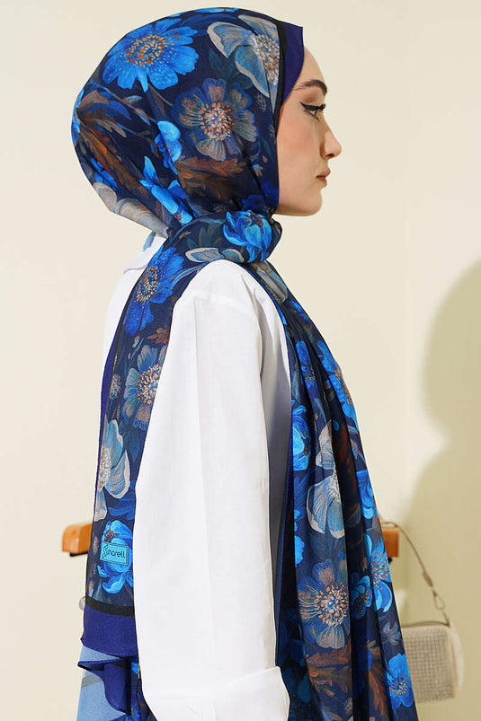 Écharpe en chiffon italien à motif floral bleu marine