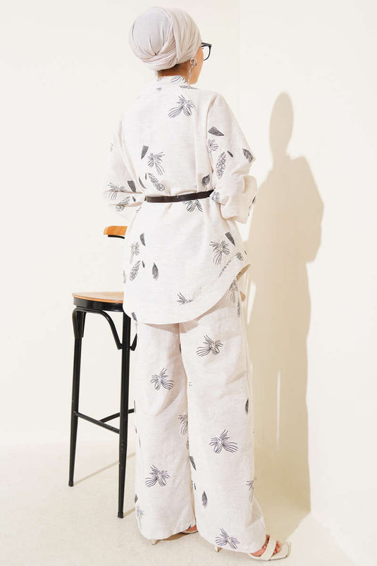 Floral Patterned Embossed Two Piece Suit Black