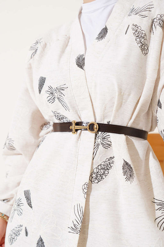 Floral Patterned Embossed Two Piece Suit Black