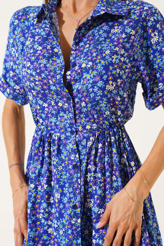 Mini-jurk met bloemenprint in marineblauw