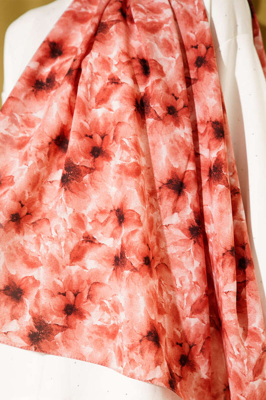 شال من قماش الرامي بنقوش زهرية، لون تيراكوتا