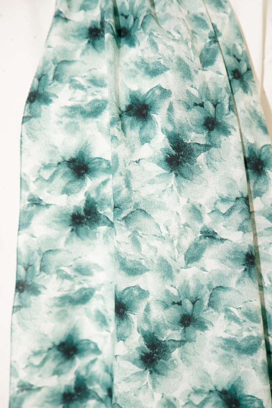 Çiçek Desenli Rami Şal Petrol Yeşili