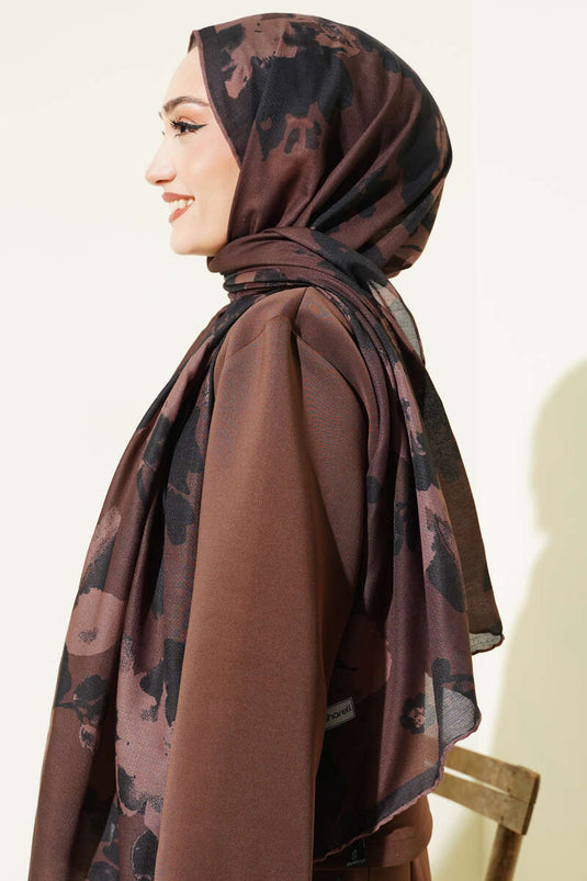 شال ريبانا بنقشة الأزهار بني داكن