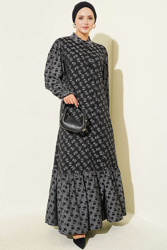 Robe Longue Fluide À Fleurs Noire