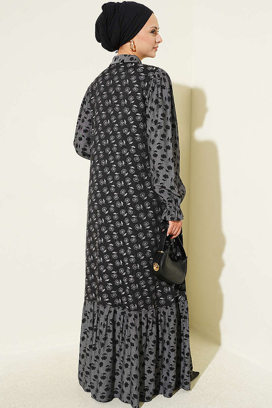 Robe Longue Fluide À Fleurs Noire