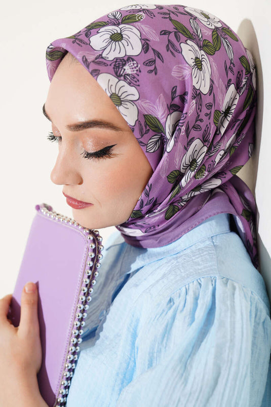 Écharpe rayée à motif floral lilas