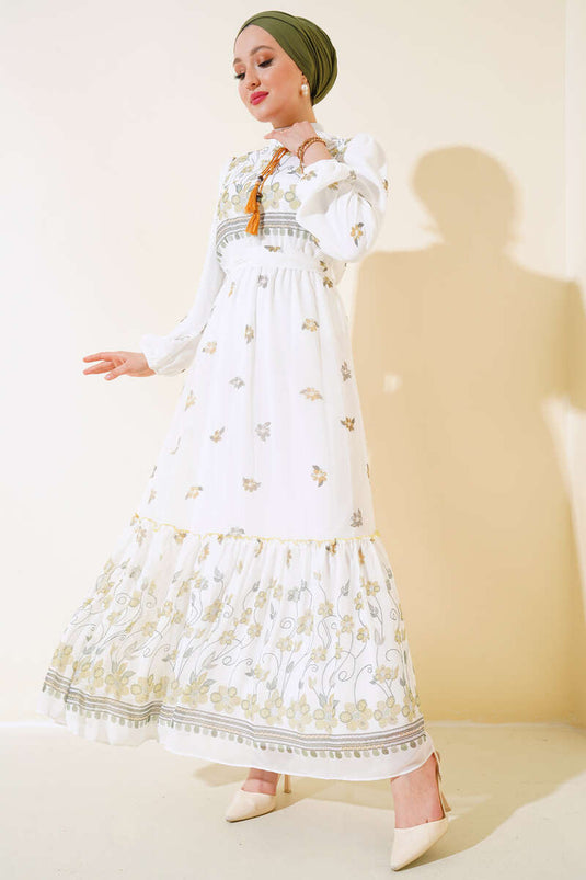 فستان شيفون منقوش بالزهور الخردل