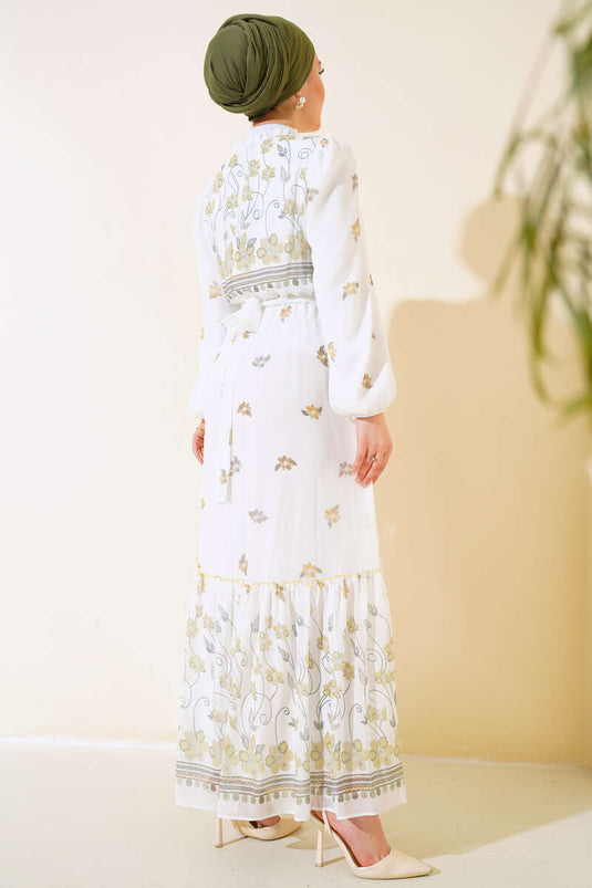 فستان شيفون منقوش بالزهور الخردل