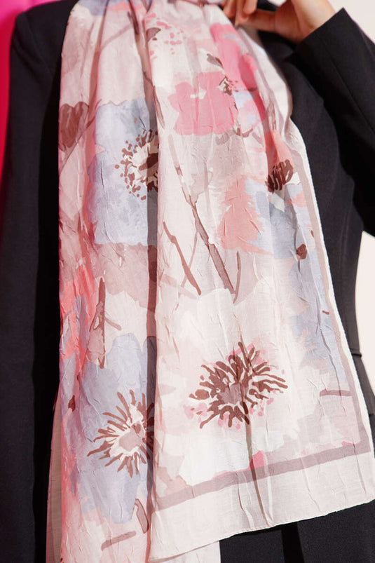 شال من الخيزران الناعم بنقشة زهور، لون بيج