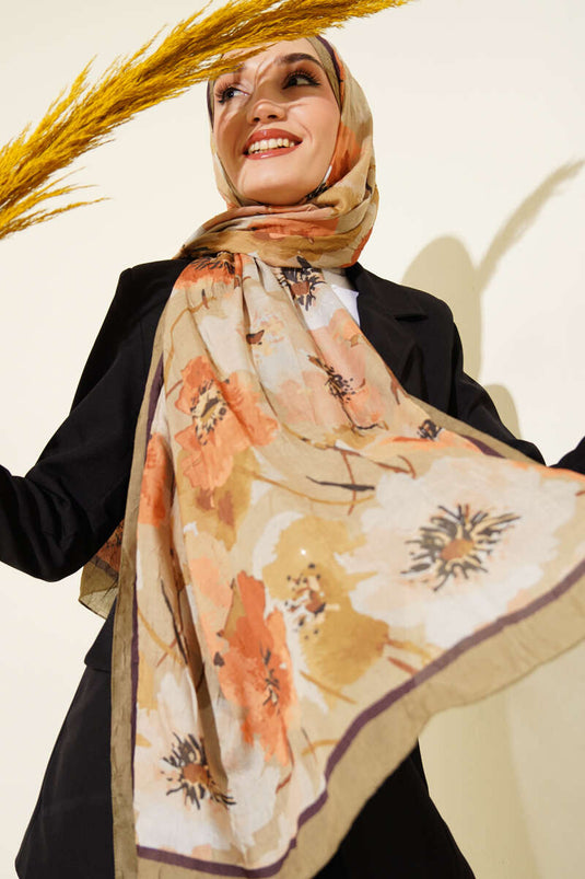 Hellgrüner, weicher Bambus-Schal mit Blumenmuster