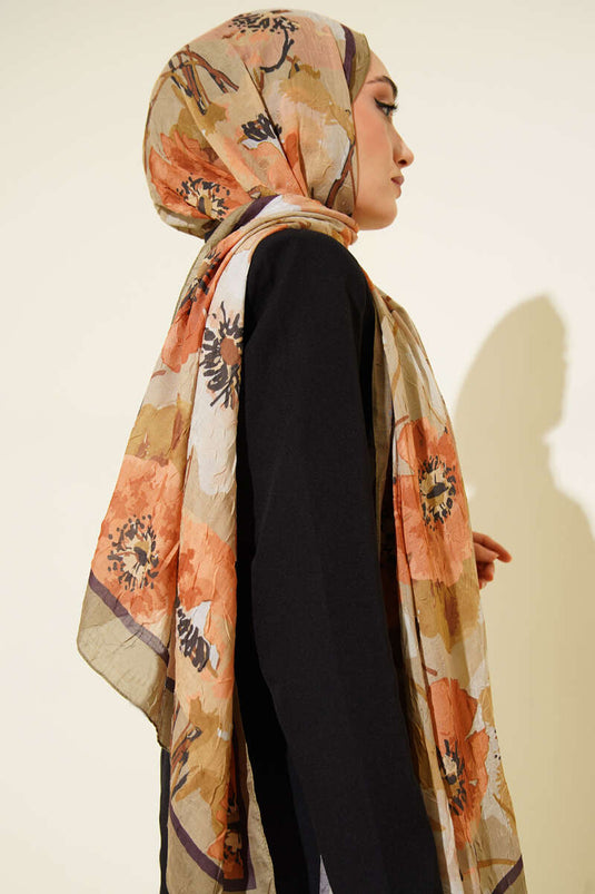 Hellgrüner, weicher Bambus-Schal mit Blumenmuster