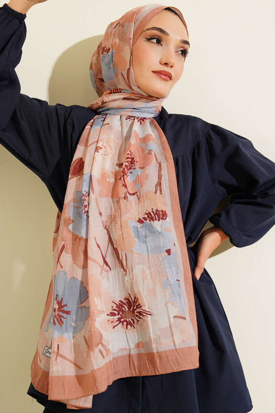 Weiches Bambus-Crash-Tuch mit Blumenmuster, Kamel