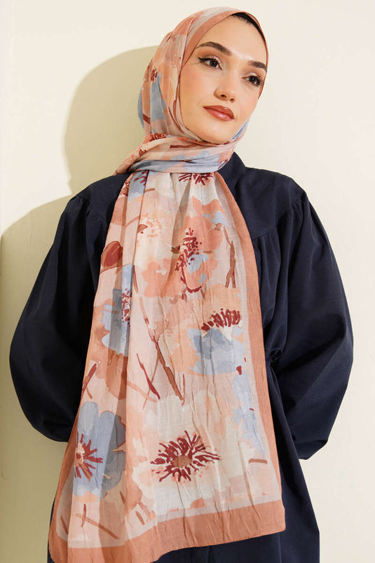 Weiches Bambus-Crash-Tuch mit Blumenmuster, Kamel