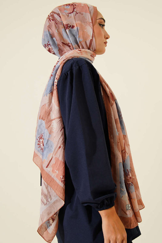 Weiches Bambus-Crash-Tuch mit Blumenmuster, Kamel