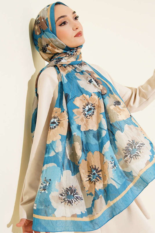 Krasnoye Schal aus weichem Bambus mit Blumenmuster, Blau