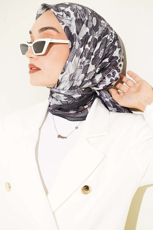 Floral Patterned Soft Scarf Anthracite