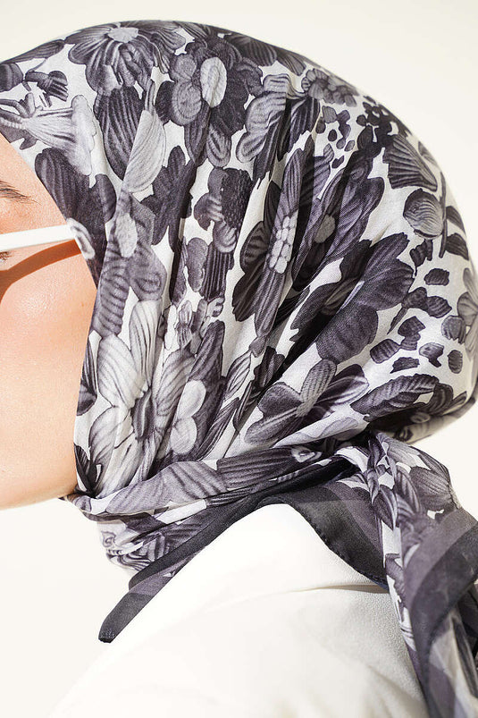 Floral Patterned Soft Scarf Anthracite