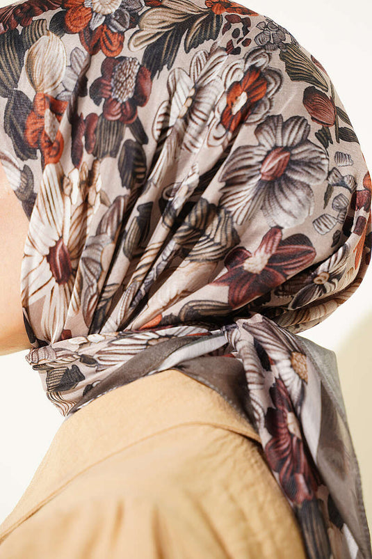 Foulard Morbido Con Motivi Floreali Khaki