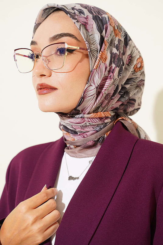 Floral Patterned Soft Scarf Mink