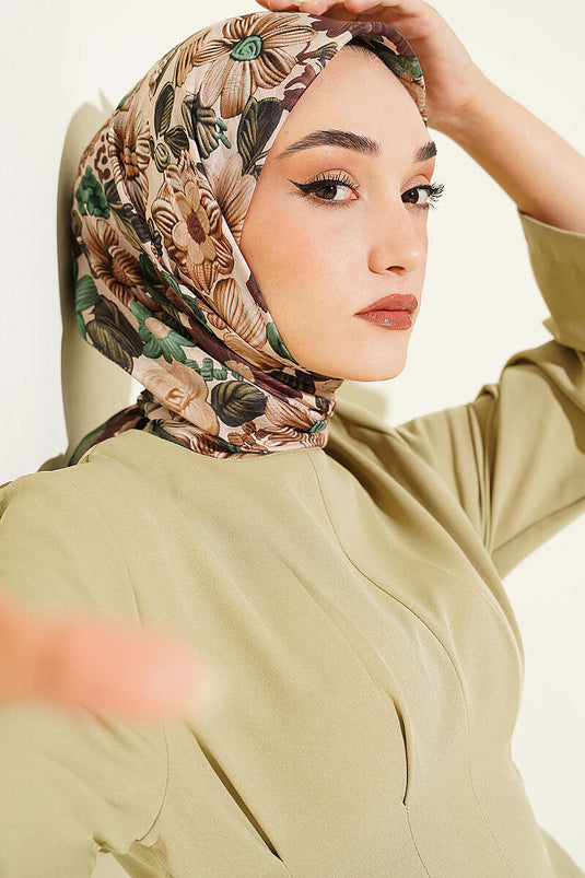 Pañuelo Suave Con Estampado Floral Verde