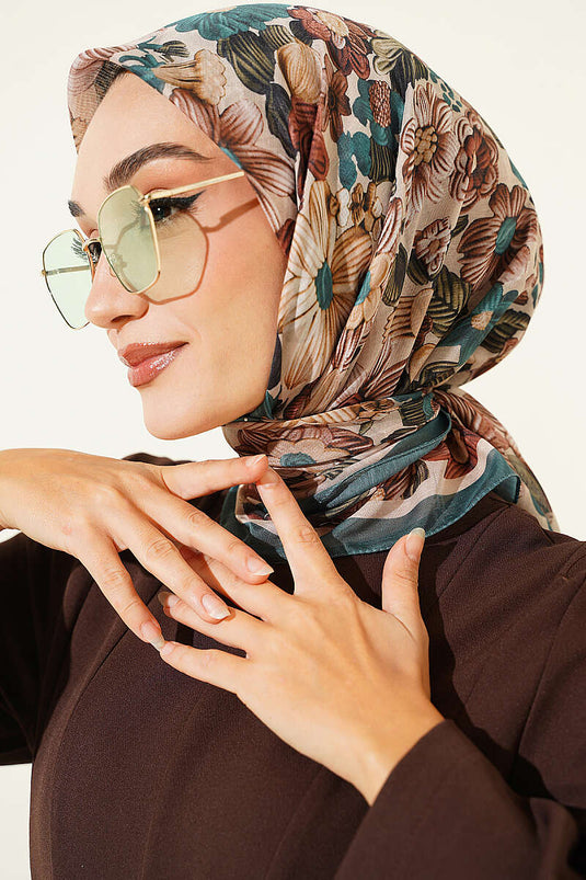 Emerald Floral Patterned Scarf