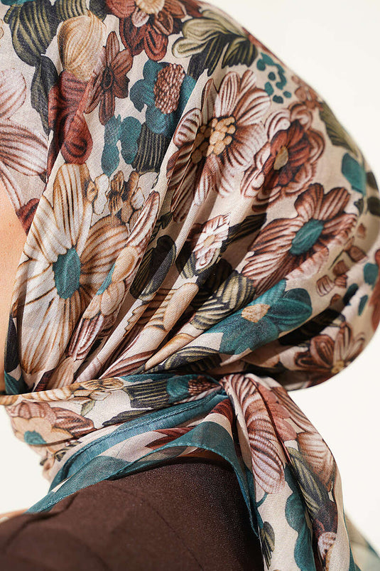 Emerald Floral Patterned Scarf