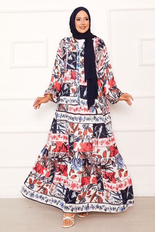 Kleid aus Viskose mit Blumenmuster Fuchsie