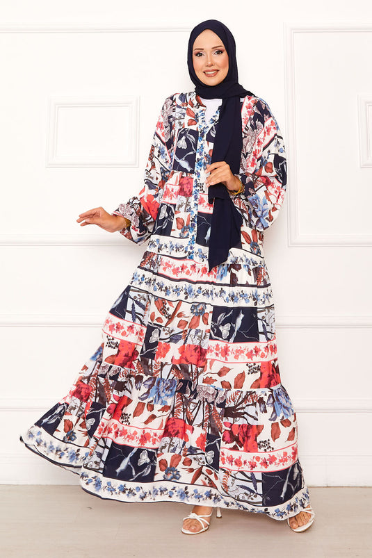 Kleid aus Viskose mit Blumenmuster Fuchsie