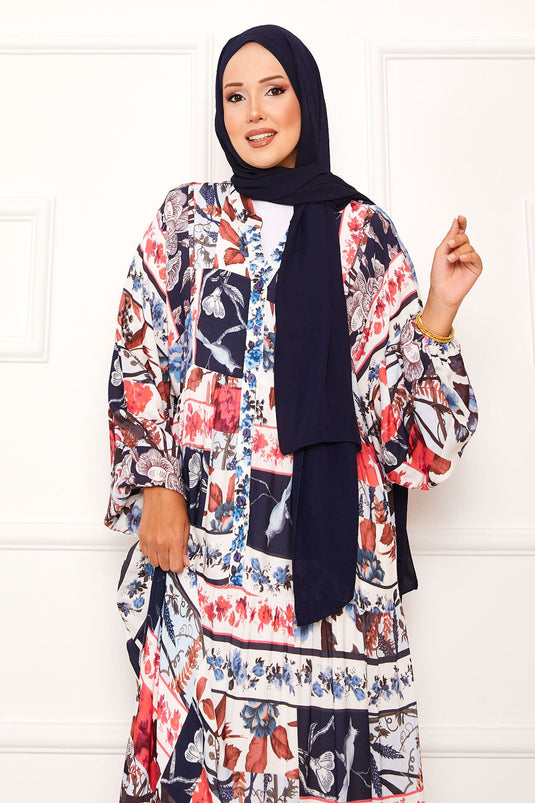 Kleid aus Viskose mit Blumenmuster Fuchsie