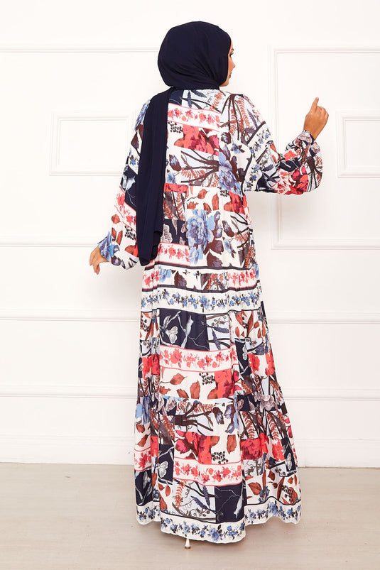 Kleid aus Viskose mit Blumenmuster Fuchsie