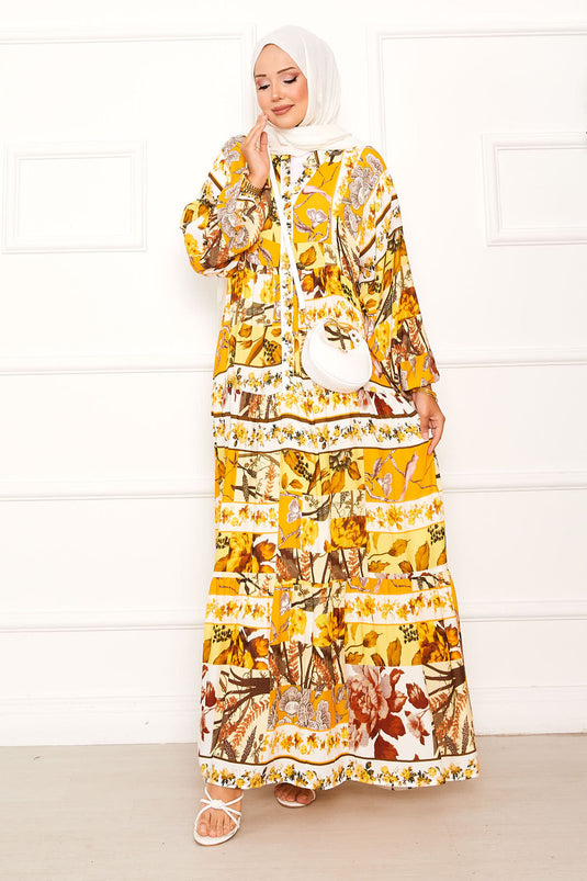 Kleid aus Viskose mit Blumenmuster Gelb