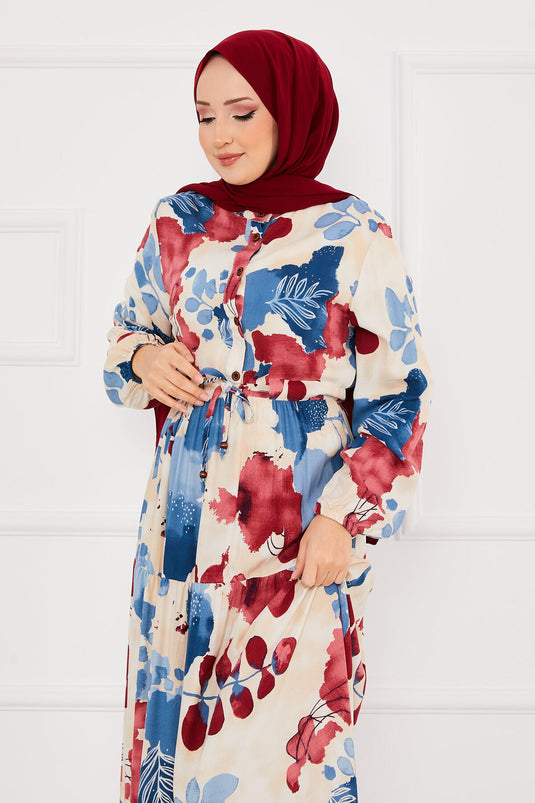 Robe hijab en viscose à motifs floraux fuchsia