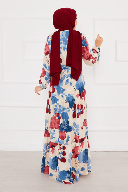 Floral Patterned Viscose Modest Dress Fuchsia