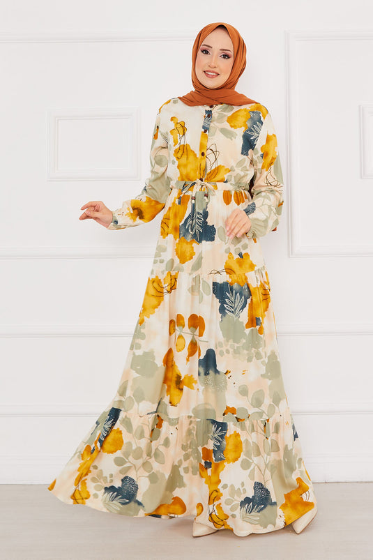 Robe modeste en viscose à motifs floraux menthe