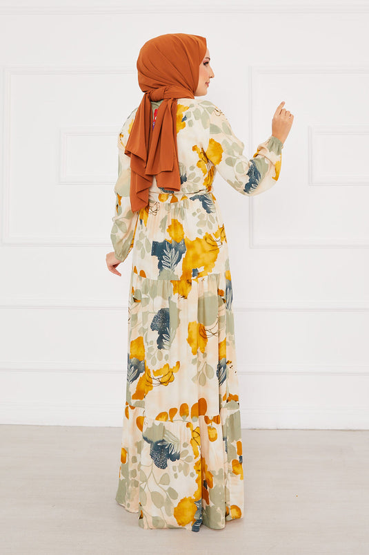 Robe modeste en viscose à motifs floraux menthe